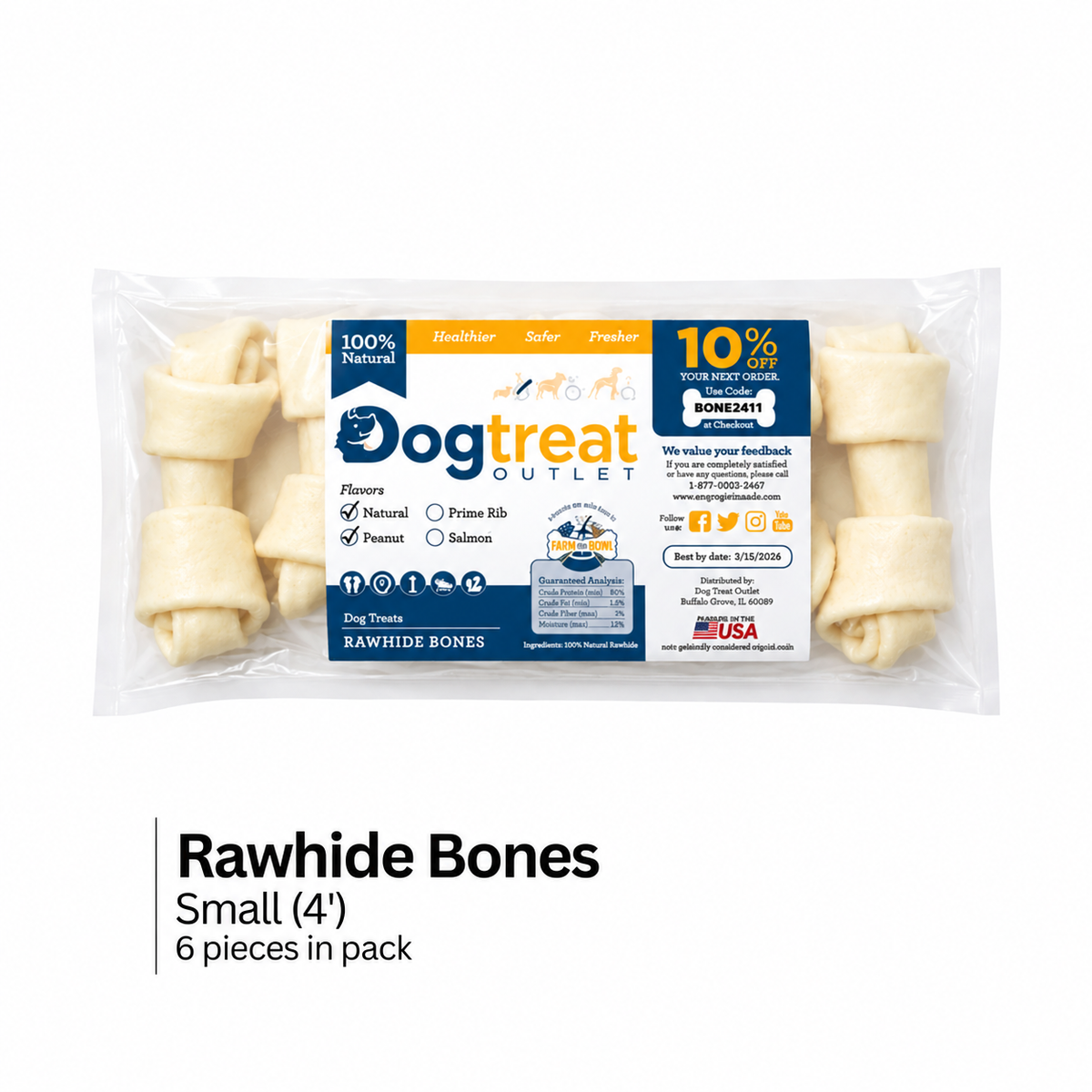 Rugged Ranch Knotted Rawhide Dog Bones