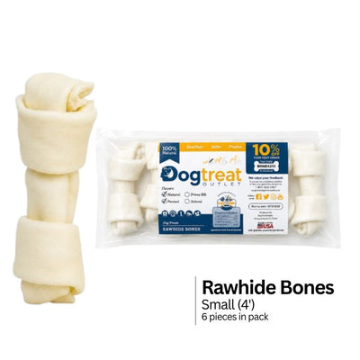 Rugged Ranch knotted rawhide dog bones Small pack of 6 for dogs up to 15 lb