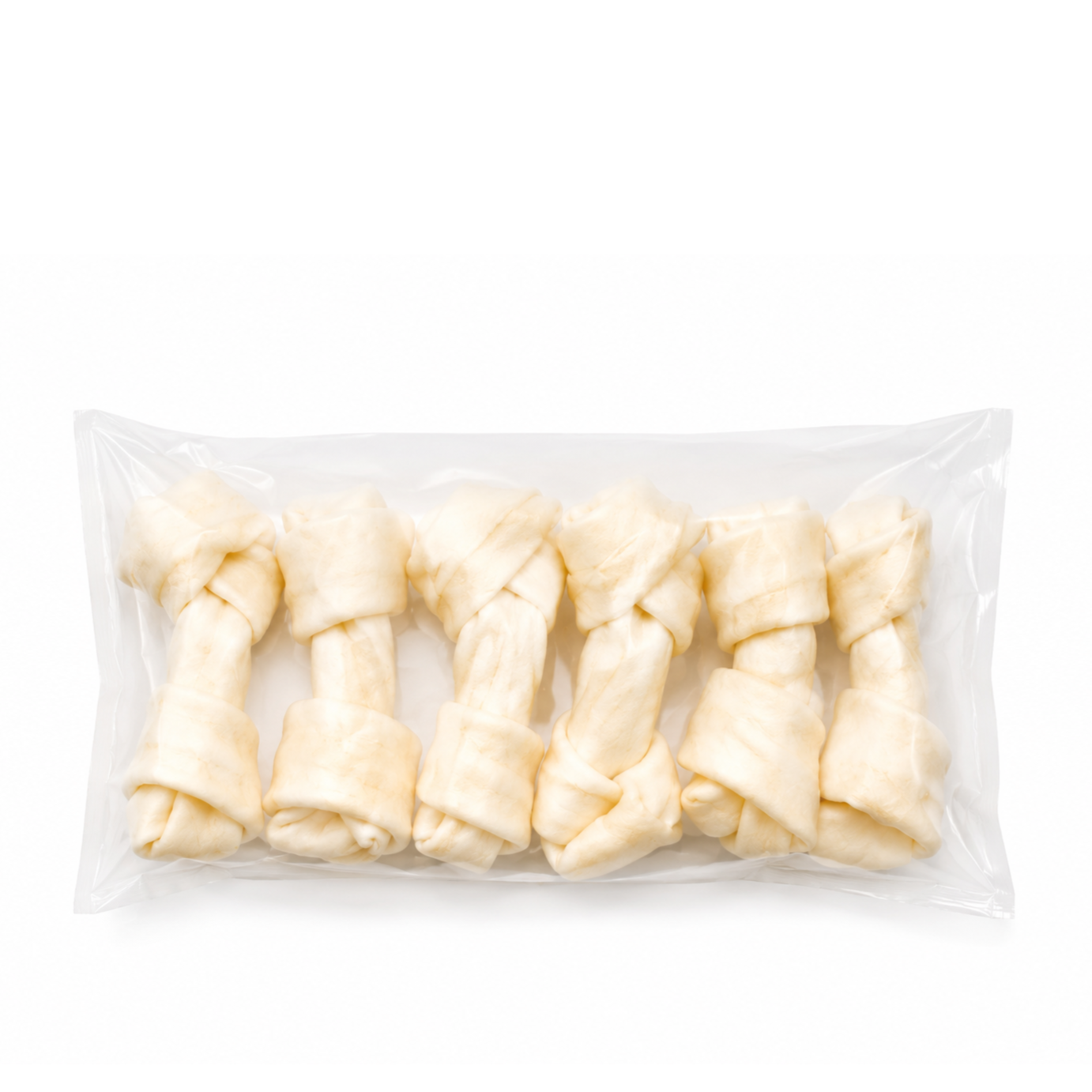 Rugged Ranch Small Dog Rawhide Bones Bulk Pack of 6, natural rawhide protein treat knot bones, packaging
