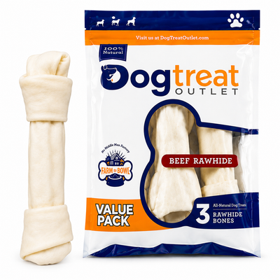 Dog Rawhide Bones Bulk Pack of 3 Natural Rawhide Protein Treats Knot Bone Chews