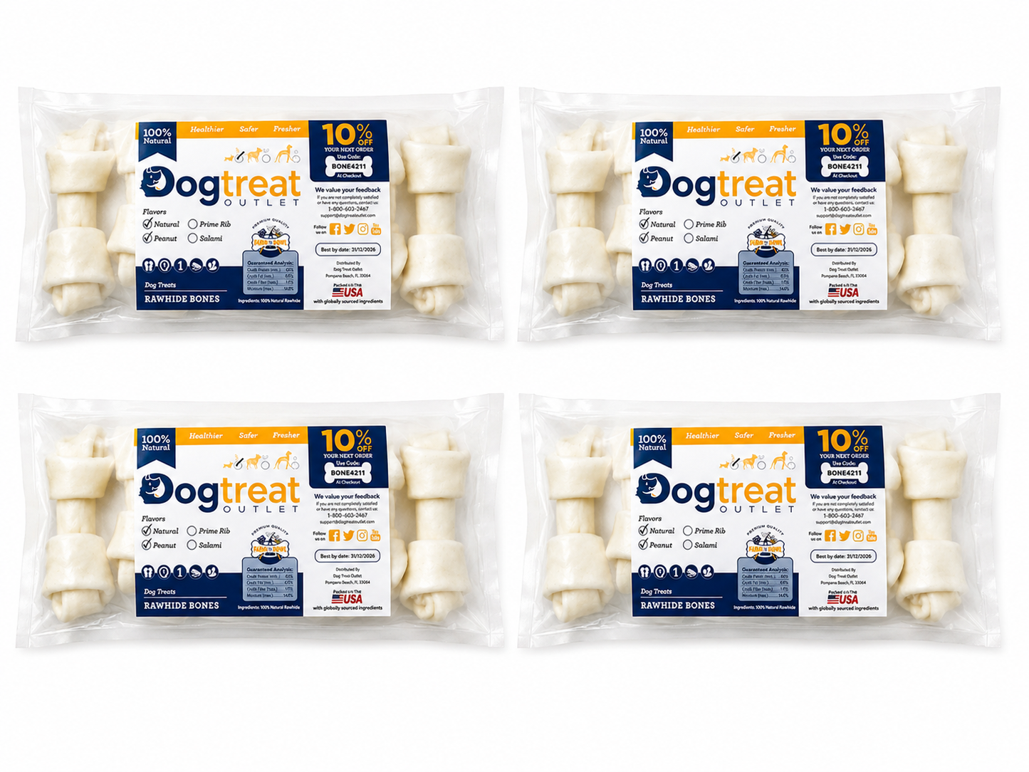 Pack of 4 Small Dog Rawhide Bones Bulk Pack of 6 Natural Rawhide Protein Treats Knot Bones