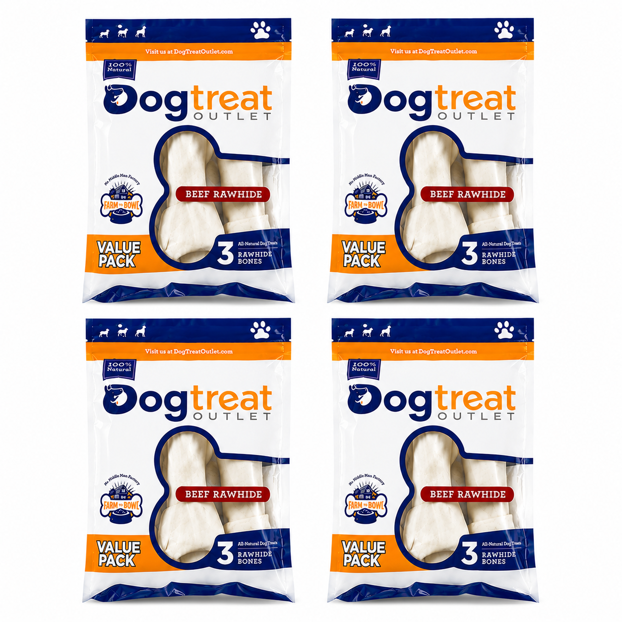 Pack of 4 Dog Rawhide Bones Bulk Pack of 3 Natural Rawhide Protein Treats Knot Bone Chews