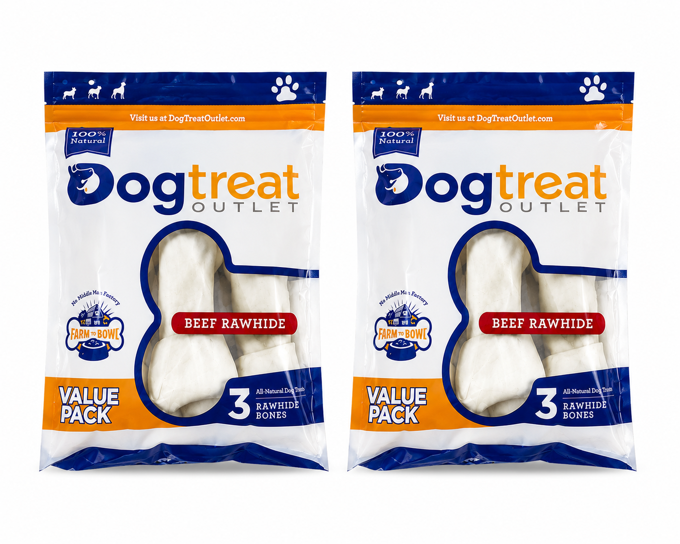 Pack of 2 Dog Rawhide Natural Rawhide Protein Treats Knot Bone Chews