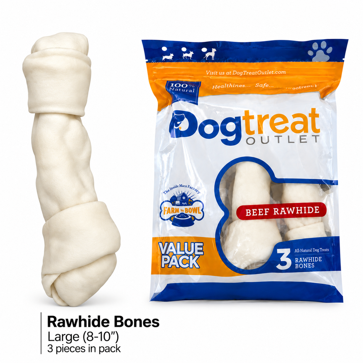 Rugged Ranch Knotted Rawhide Dog Bones