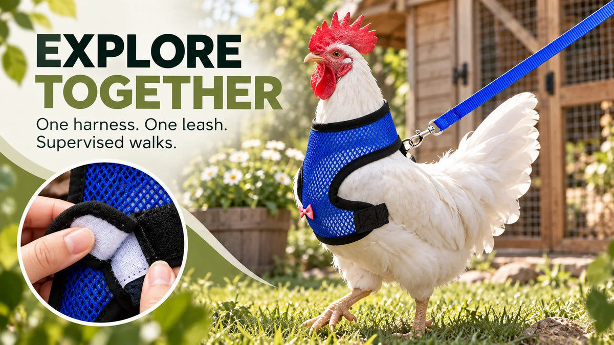 Chicken Harness & Leash (Pink & Blue Mix) landscape banner 1 - Rugged Ranch