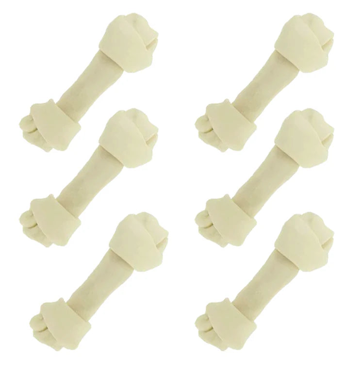 Small Dog Rawhide Bones Bulk Pack of 6 Natural Rawhide Protein Treats Knot Bones