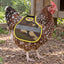 Speckled hen wearing one Rugged Ranch camo comfort saddle with yellow trim