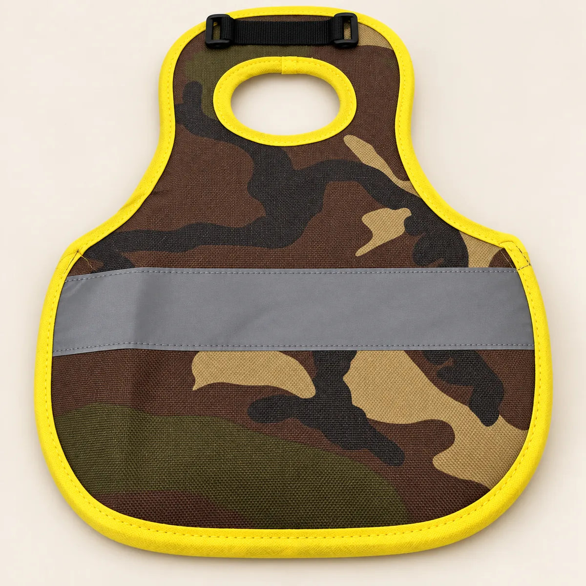 Rugged Ranch camo chicken comfort saddle with yellow trim, oval opening and gray band