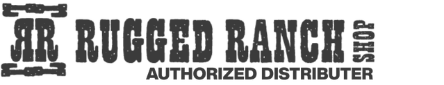 Rugged Ranch Shop authorized distributor logo with black text on a white background